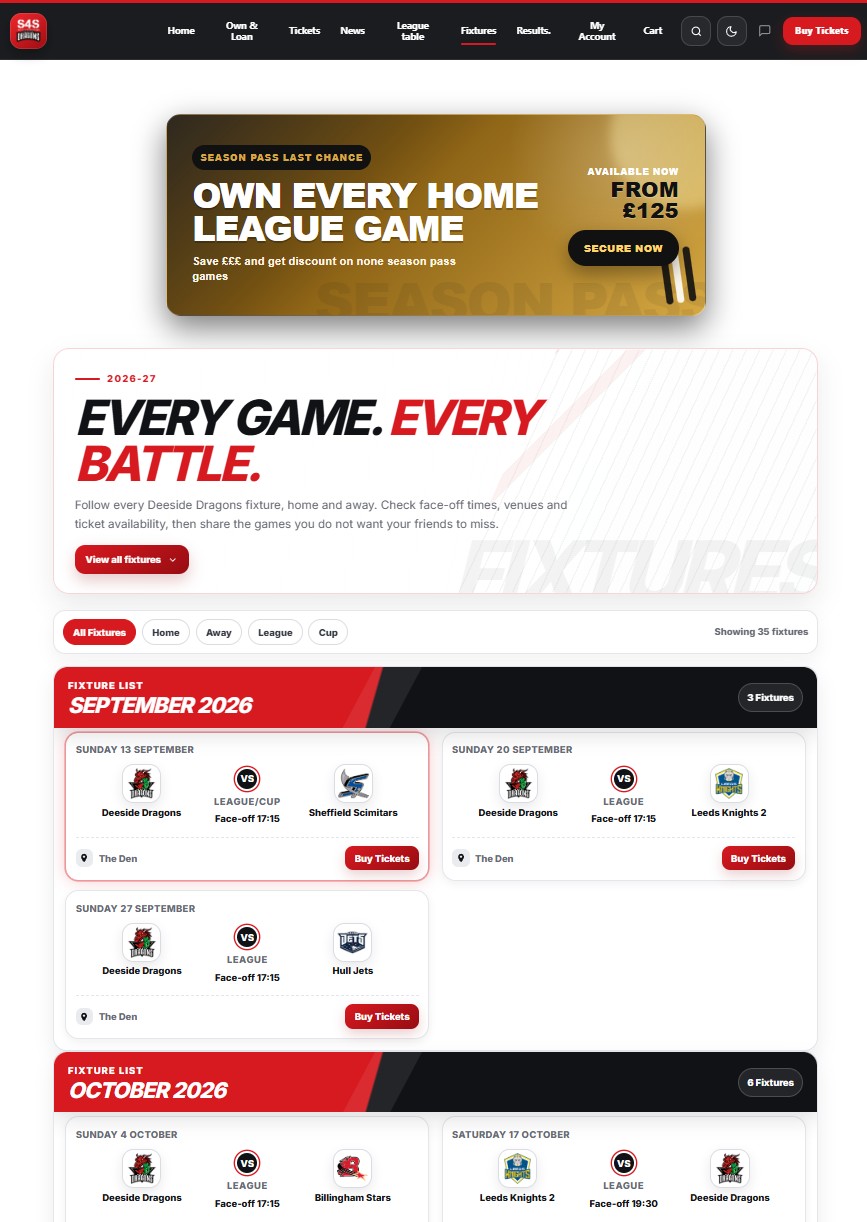Club Forge Pro fixtures page