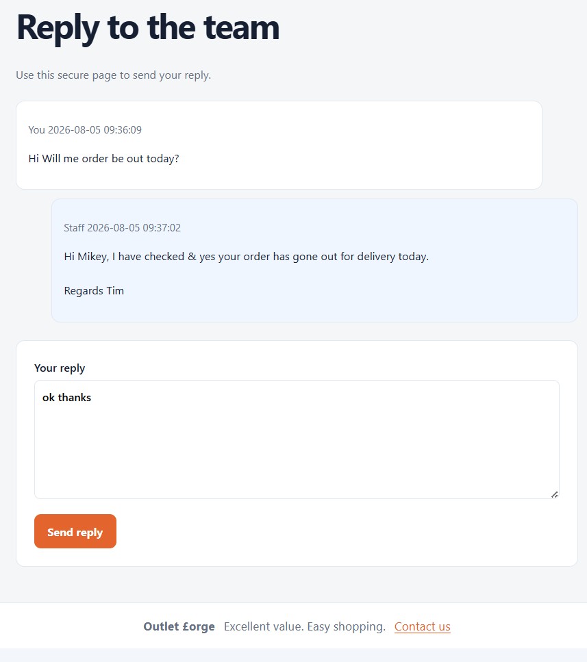 Customer typing a reply in Dragon Mail Forge secure reply page