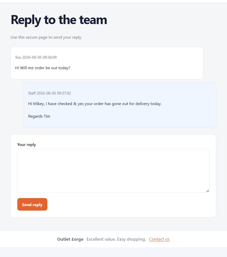 Secure reply page for Dragon Mail Forge